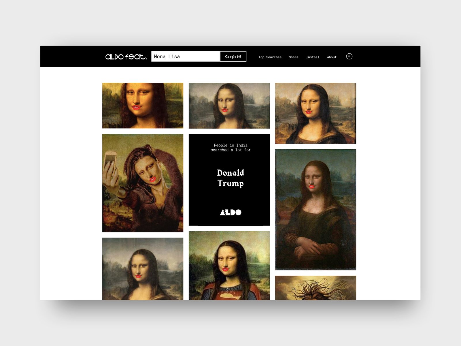 Aldo's website. Aldo Feat Mona Lisa.